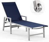 Patio Chaise Lounge Chair Outdoor with Wheels&Armrests, Aluminum Pool Lounge Chairs 5-Position Adjustable Recliner - Photo 1