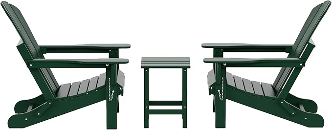 WO WESTIN OUTDOOR HDPE Laguna 3PC Outdoor Poly Adirondack Chair Set with Side Table, Dark Green
