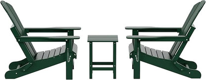 WO WESTIN OUTDOOR HDPE Laguna 3PC Outdoor Poly Adirondack Chair Set with Side Table, Dark Green