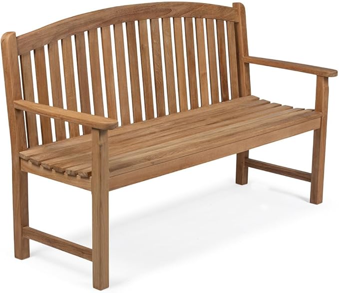 Ash & Ember Solstice 5 FT Grade A Teak Outdoor Bench, Weather Resistant Outdoor Furniture, Outdoor Patio Furniture with Bow Back Design & Contoured for Comfort, Porch Bench Seats 2 People