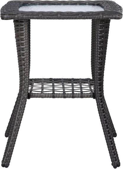 Henf Wicker Rattan Side Table Outdoor Square End Table Coffee Table with Glass Top, Patio Wicker Garden Side Table Small End Table with Storage for Patio Courtyard Balcony