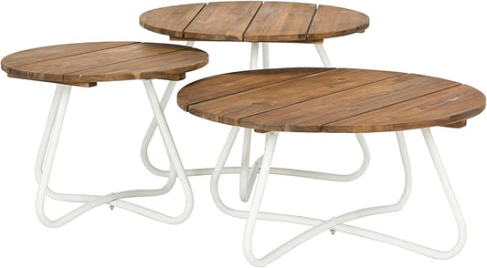 SAFAVIEH Outdoor Collection Henderson Teak and White 3Pc Wood Top Coffee Table