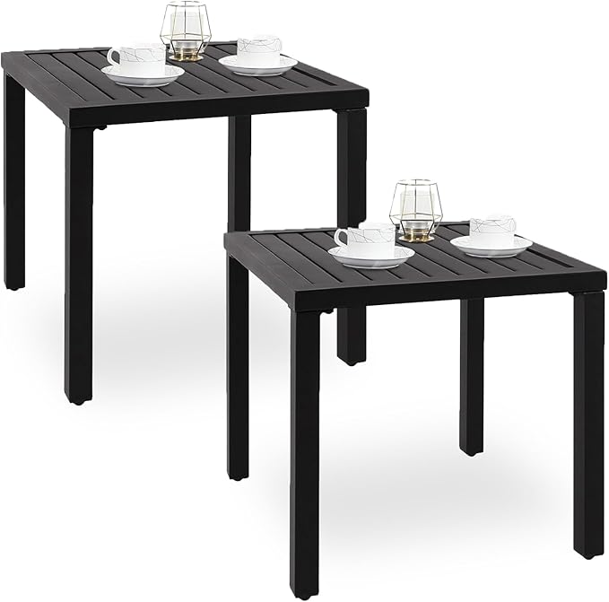 PHI VILLA Outdoor Patio Side Table Set of 2, 19" Small Black Metal Square End Table - Photo 1