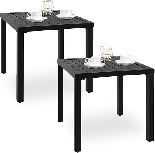 PHI VILLA Outdoor Patio Side Table Set of 2, 19" Small Black Metal Square End Table, Outside Coffee Bistro Table for Porch, Deck, Balcony, Indoor