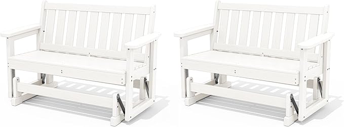 SERWALL Outdoor Glider Bench Set of 2, HDPE Weather-Resistant Swinging Bench for Backyard Garden Porch, White - Photo 1