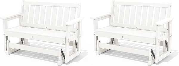 SERWALL Outdoor Glider Bench Set of 2, HDPE Weather-Resistant Swinging Bench for Backyard Garden Porch, White - Photo 1