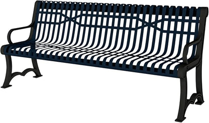 COATEDOUTDOORFURNITURE Coated Outdoor Furniture Heavy-Duty Outdoor Bench Thermoplastic Coated, Slatted Steel, Commercial-Grade Garden Bench, Made in America (Portable with Back, 4 Ft, Dark Blue)