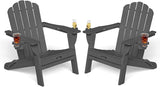 Adirondack Chairs Set of 2, Wood Texture Fire Pit Chairs, Plastic Adirondack Chairs with 2 Cup Holder - Photo 1