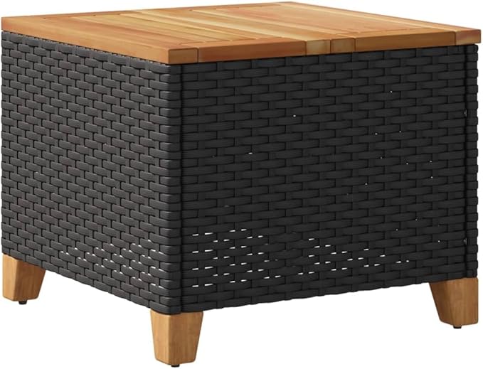Square Garden Side Table, Compact Patio Coffee Table with Durable Poly Rattan and Acacia Wood Top - Photo 8