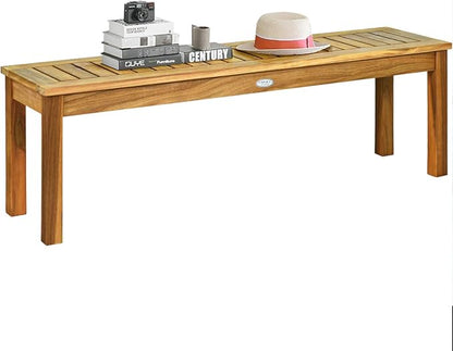 Tangkula 52 Inches Acacia Wood Outdoor Bench, Wood Bench for Dining Room Entryway Poolside Garden, Patio Backless Dining Bench with Slatted Seat, Ideal for Outdoors & Indoors