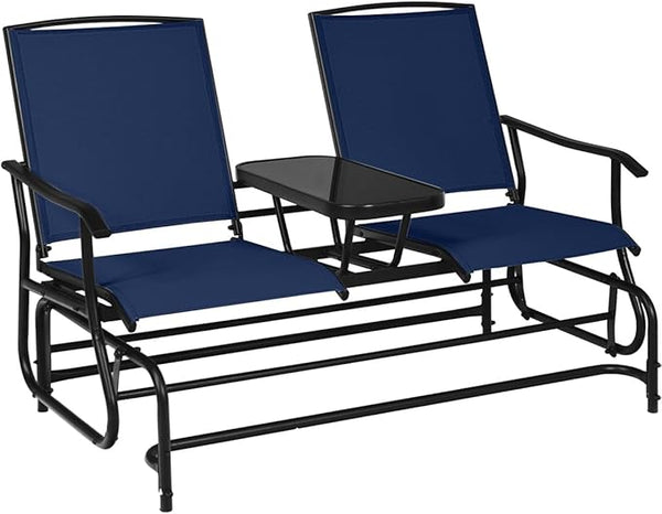 Giantex Outdoor Glider, Rocking Chair with Metal Frame, Center Tempered Glass Table, 2-Person Loveseat - Photo 1