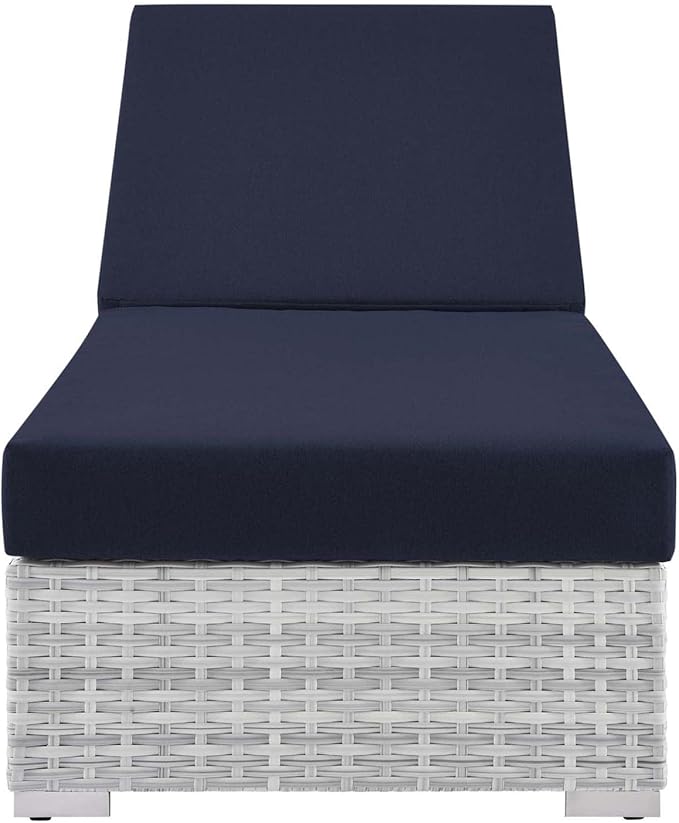 Modway Convene Wicker Rattan Outdoor Patio Chaise Lounge Chair in Light Gray Navy