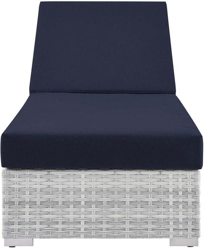 Modway Convene Wicker Rattan Outdoor Patio Chaise Lounge Chair in Light Gray Navy