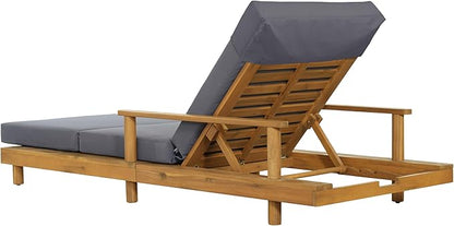 Merax Acacia Wood Outdoor Chaise Lounge Chair Set of 2, Thick 4-Fold Cushion & Headrest, 3-Position Adjustable Backrest, Modern 76.8" L Large Patio Pool Sun Lounger for Garden Beach Yard, Dark-Grey