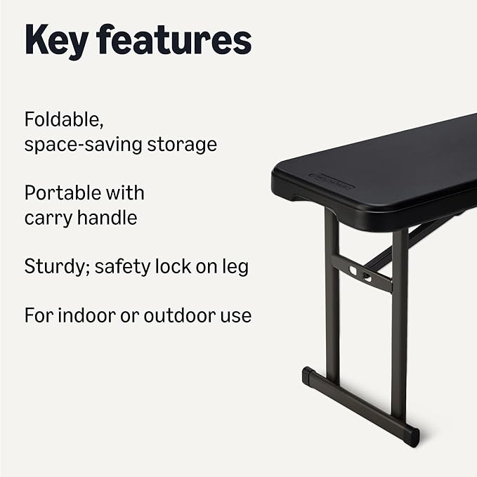 Amazon Basics 6ft Folding Bench for Indoor & Outdoor Use with Carrying Handle, Black - Photo 3