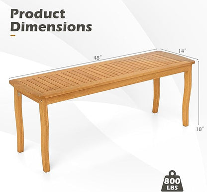 RELAX4LIFE 2-Person Patio Outdoor Bench - Acacia Wood 47’’ Long Backless Garden Bench w/Slatted Seat, Wooden Farmhouse Indoor Outside Dining Loveseat for Entryway Yard Porch Park, 800 LBS Max Load (1)