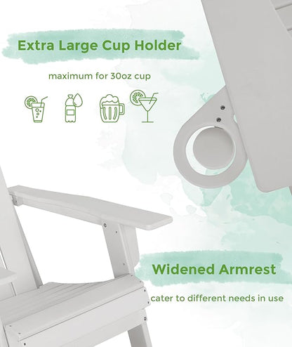 Adirondack Chair Oversized Folding Adirondack Chairs Recyclable HDPE Modern Adirondack Chair with Cup Holder Poly Lumber Patio Chairs for Pool Patio Garden Outdoors Fire Pit White