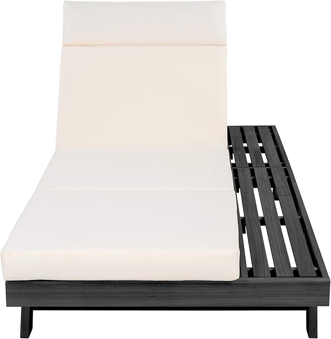 Christopher Knight Home Dami Patio Chaise Lounge Chair Outdoor with 4'' Foldable Cushion, Acacia Wood Poolside Sun Lounger, Space Available On One Side, Adjustable Backrest Pool Lounger, Black + Cream