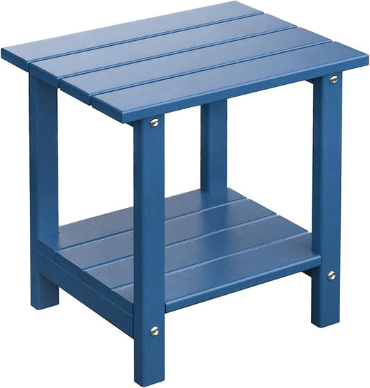 Adirondack Outdoor Side Table, 16.6" Small Patio End Table, 2-Tier HDPE Plastic Table for Poolside Porch Garden, Weather Resistant & Easy Assembly (Navy Blue, Rectangle)