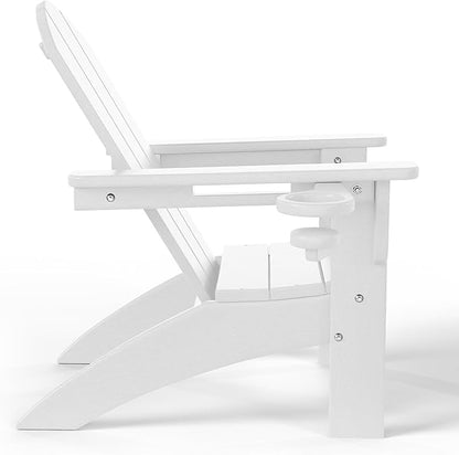 WestinTrends Malibu 3-Piece Kids HDPE Adirondack Chairs Set with Square Side Table and Cup Holders, White