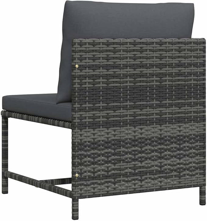 vidaXL Sectional Middle Sofa - Outdoor Comfort with Cushions, Gray Poly Rattan Material, Durable Powder-Coated Steel Frame, Perfect for Garden Lounge Sets