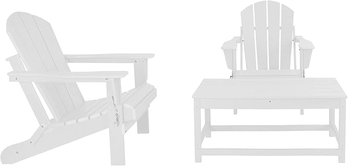 WO Home Furniture Adirondack Chairs Table Set of 3 PCS Outdoor Folding Chairs Coffee Table Weather/UV Resistant for Lawn - Photo 10