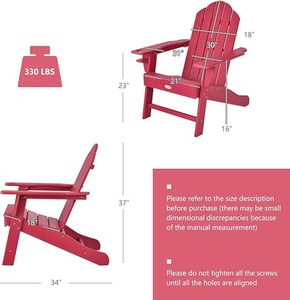 Tangkula Adirondack Chair Outdoor, Fade Resistant HDPE Armchairs with Cup Holder, Weather Resistant Lounger Chairs for Patio Garden Backyard Deck, Lawn Porch Seating, Adirondack Lounger (2, Red)
