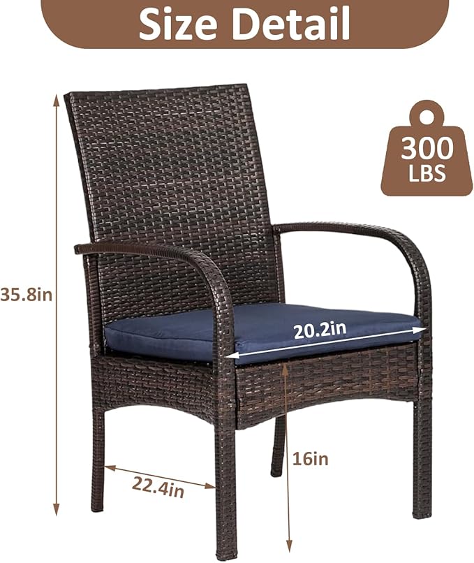Outdoor Wicker Rattan Chairs Patio Furniture Sets with Cushions, 350lbs Capacity, All-Weather Rattan Sofa Set for Garden - Photo 2