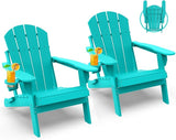 GREENVINES Folding-Adirondack-Chairs-Set-of-2 | HDPE Plastic | Fire Pit Chair | All Weather | Cup Holder | Aqua - Photo 1