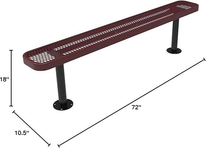 COATEDOUTDOORFURNITURE Coated Outdoor Furniture Heavy-Duty Outdoor Bench Thermoplastic Coated, Expanded Metal, Commercial-Grade Seating, Made in America (Surface Without Back, 6 Ft, Burgundy)