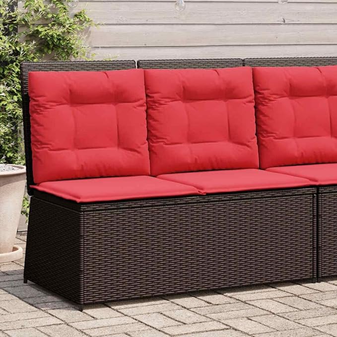 42.5" Brown Reclining Garden Bench with Cushion, Poly Rattan Outdoor Patio Furniture Set with Adjustable Backrest, Durable Steel Frame Modern Loveseat for Garden Balcony