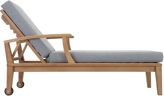 Modway EEI-1151-NAT-GRY-SET Marina Premium Grade A Teak Wood Outdoor Patio Chaise Lounge Chair, Natural Gray - Photo 5