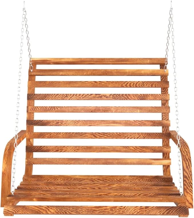 Solid Bent Wood Swing Bench, Teak Stain Finish, 49.6x24.8x36.2 Inch Outdoor Seating for Patio, Garden, or Balcony - Photo 3