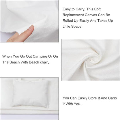 GORGECRAFT 44x16 Beach Sling Chair Canvas Cloth with Pillow 1.5mm Thick White Casual Lounge Chair Replacement Canvas Outdoor Folding Chair Fabric for Patio Beach Sunbathing Garden Courtyard