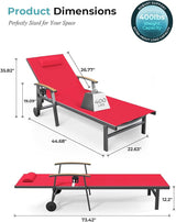 Ciokea Outdoor Lounge Chair with Pillow Set of 4, 5-Position Chaise Lounge with Wheels & Armrests - Photo 2