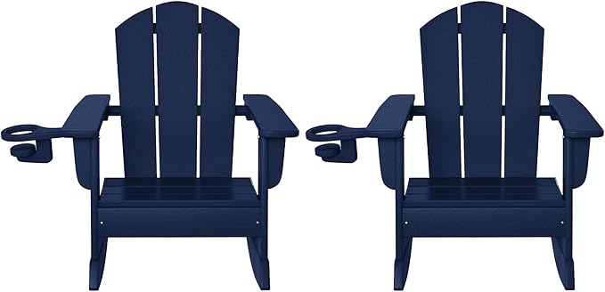 WestinTrends Malibu Outdoor HDPE Plastic Preschool Toddler Classic Adirondack Rocking Chairs (Set of 2), Navy Blue