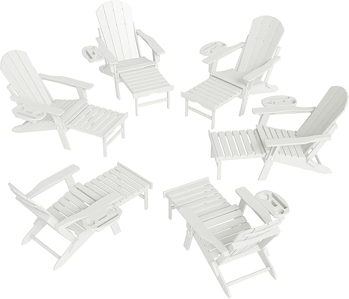 FOOWIN Adirondack Chair with Retractable Ottoman,HDPE Folding Adjustable Adirondack Chair w/4 in 1 Cup Holder Trays,All-Weather Resistant Fire Pit Chair for Outdoor Patio Lawn Set of 6
