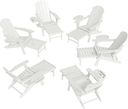 FOOWIN Adirondack Chair with Retractable Ottoman,HDPE Folding Adjustable Adirondack Chair w/4 in 1 Cup Holder Trays,All-Weather Resistant Fire Pit Chair for Outdoor Patio Lawn Set of 6
