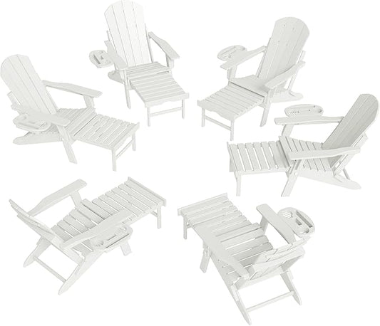 FOOWIN Adirondack Chair with Retractable Ottoman,HDPE Folding Adjustable Adirondack Chair w/4 in 1 Cup Holder Trays,All-Weather Resistant Fire Pit Chair for Outdoor Patio Lawn Set of 6