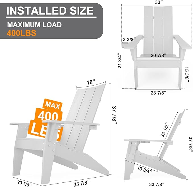 MXIMU Modern Adirondack Chairs Set of 2 Weather Resistant with Cup Holder Oversize Plastic Fire Pit Chairs Adorondic - Photo 2