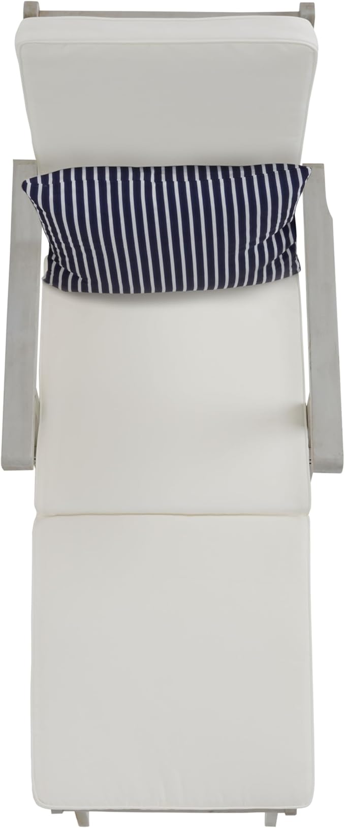 SAFAVIEH Outdoor Collection Palmdale Grey Solid Wood/Beige Cushion with Striped Pillow Chaise Lounge Chair (PAT7015F)