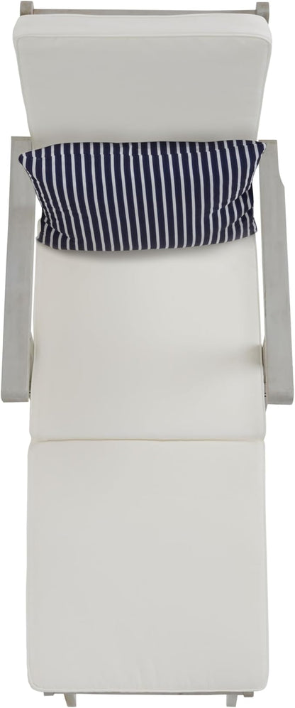 SAFAVIEH Outdoor Collection Palmdale Grey Solid Wood/Beige Cushion with Striped Pillow Chaise Lounge Chair (PAT7015F)