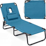 Tangkula Beach Lounge Chair, Folding Sunbathing Recliner with Face Hole - Photo 1