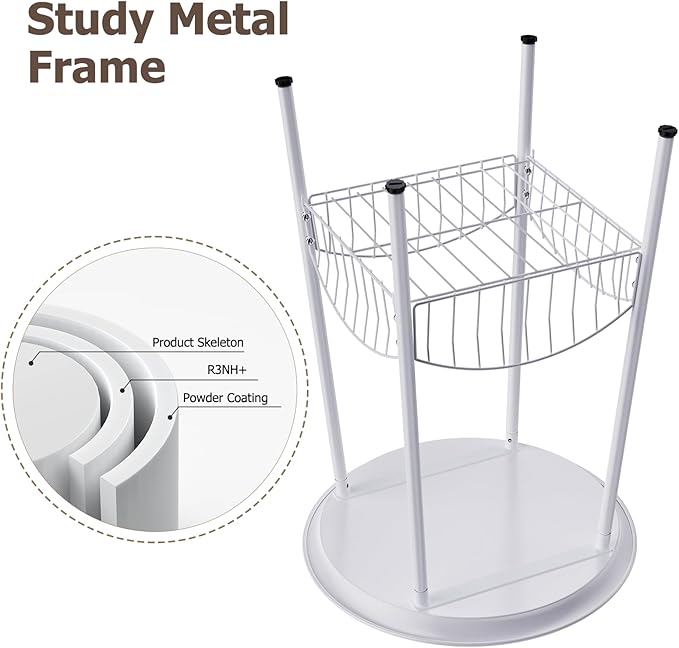 Small Outdoor Side Table, 2-Tier Round Metal Patio Table, Accent Table Waterproof, Weather Resistant End Table for Yard Porch Pool Balcony Garden Bedside (White)