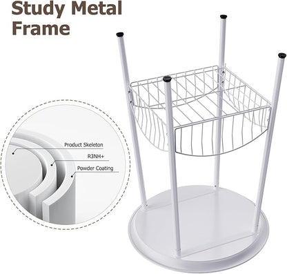 Small Outdoor Side Table, 2-Tier Round Metal Patio Table, Accent Table Waterproof, Weather Resistant End Table for Yard Porch Pool Balcony Garden Bedside (White)
