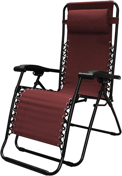 Caravan Sports Zero Gravity Recliner Lounge Chair for Indoor and Outdoor Use with Smooth Recline Function, Dual Finger Tip Locking System, and Pillow for Lumbar and Head Support, Burgundy (Pair)