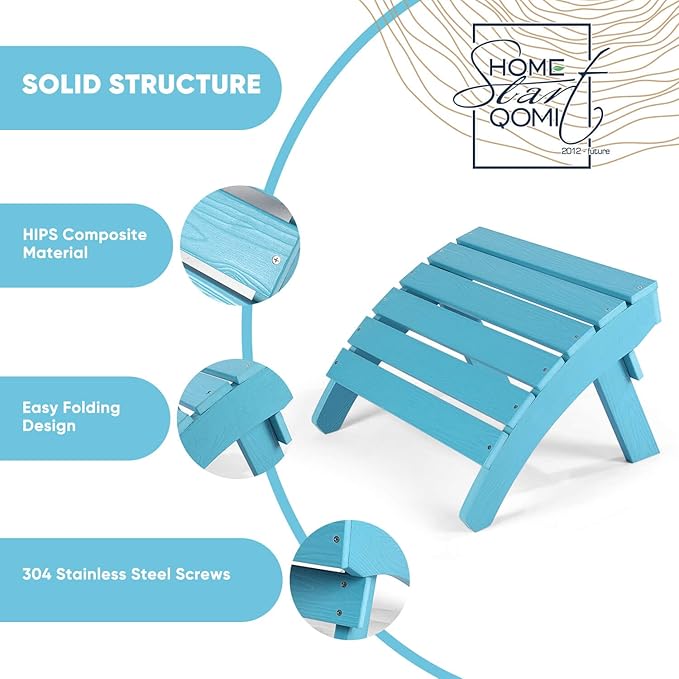 Adirondack Ottoman Set of 4, Plastic Folding Adirondack Footstool, All Weather Ottoman for Adirondack Chairs, Widely Used for Outdoor, Porch, Patio, Garden, Poolside, Fire Pits - Lake Blue