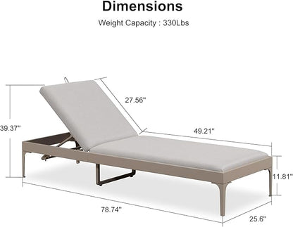 PURPLE LEAF 1 Piece Outdoor Chaise Lounge Aluminum Adjustable Patio Lounger Chair with Cushion Reclining Beach Daybed for Poolside Balcony Deck Backyard, Champagne