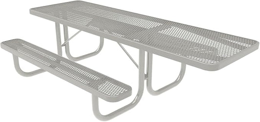 COATEDOUTDOORFURNITURE Heavy-Duty Portable ADA-Compliant Outdoor Picnic Table, Expanded Metal Patio Furniture Made in America (8ft Rectangular, One-Side Handicap, Grey with Grey Frames)