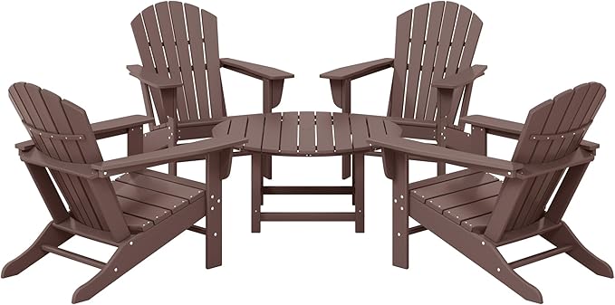 WestinTrends Dylan 5-Piece Outdoor Patio HDPE Adirondack Chair with Round Coffee Table Conversation Set, Dark Brown